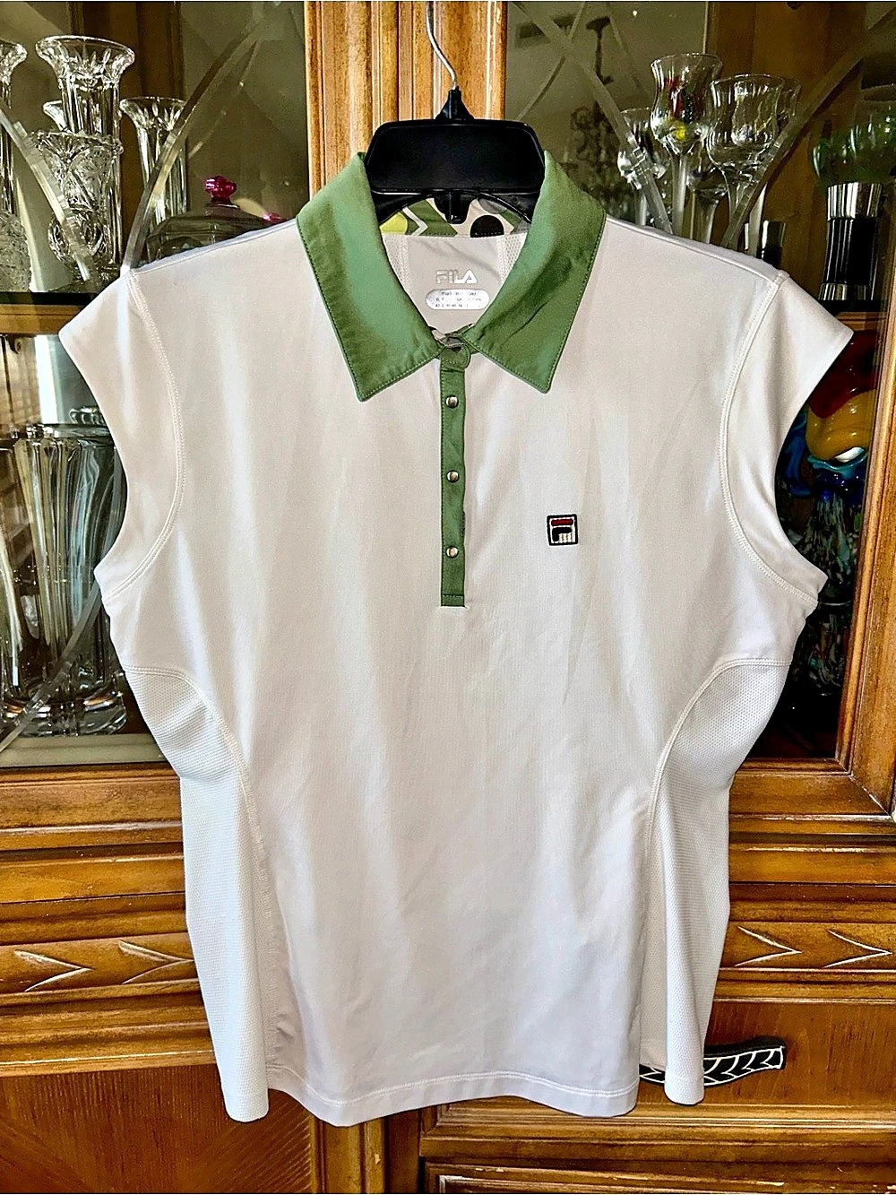 Fila Color Block Polo Jersey in White & Green Size Large